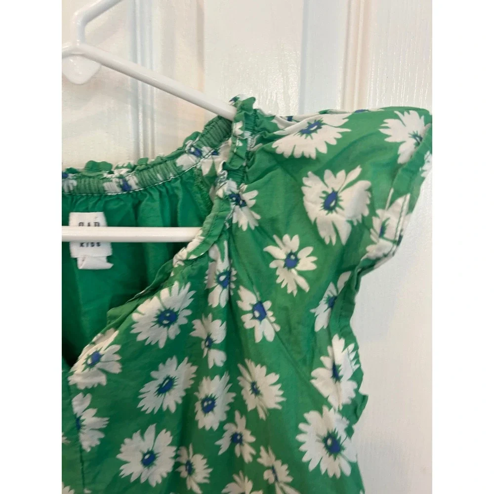 Gap Kids Dress‎ Green Floral Daisy Flutter Sleeve Ruffle Hem Summer Spring Bin A
